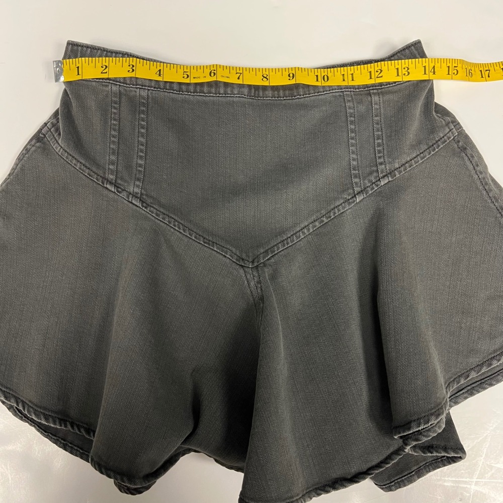 Aerie Denim Skirt Ruffle Hem Gray Mini Skater Elastic Waist Casual S‎ - Picture 7 of 8
